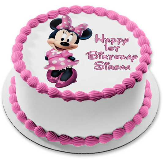 Minnie Mouse con las manos detrás de la espalda Imagen comestible para decoración de tarta ABPID04812 