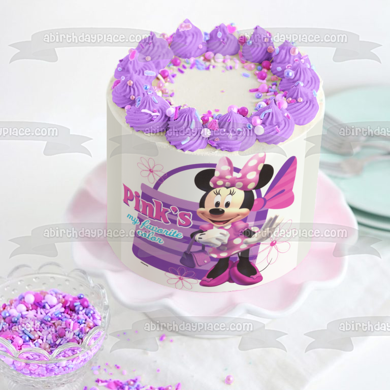 Adorno comestible para tarta con mi color favorito de Minnie Mouse Pink, imagen ABPID04815 