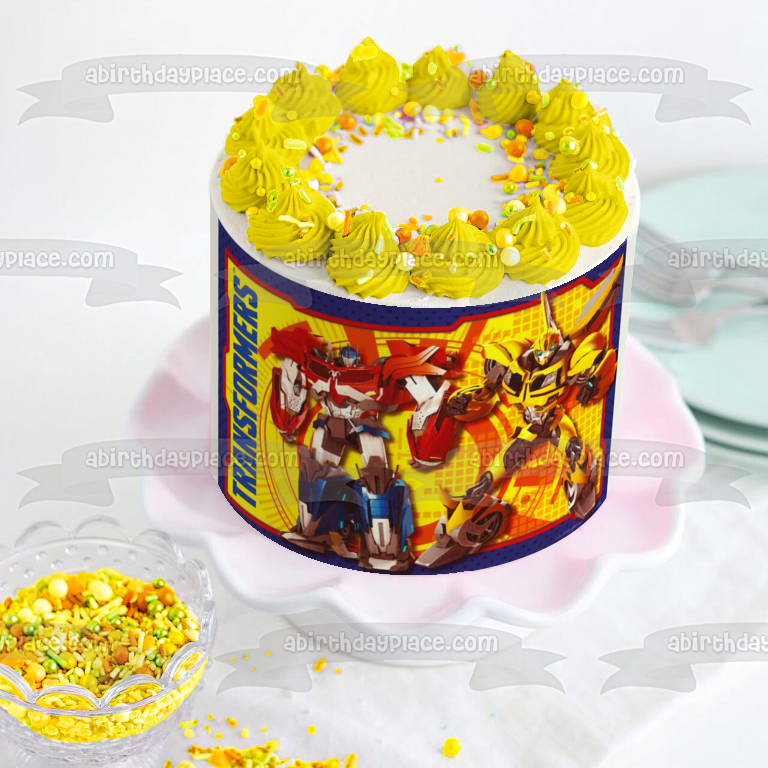 Transformers Optimus Prime and Bumblebee Autobots Edible Cake Topper Image ABPID04824