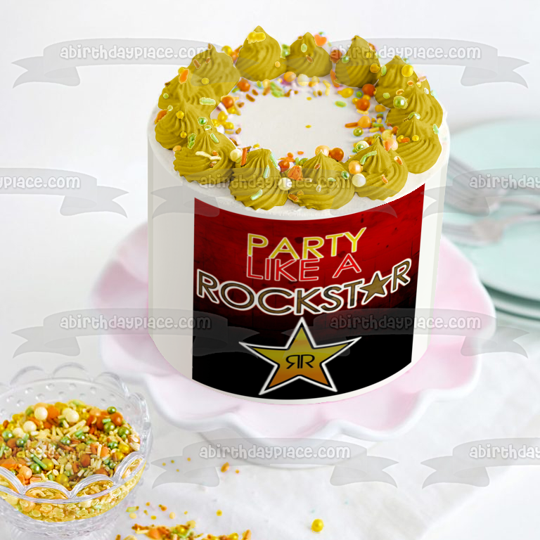 Fiesta como una bebida energética Rockstar Imagen comestible para decoración de tarta ABPID04943 