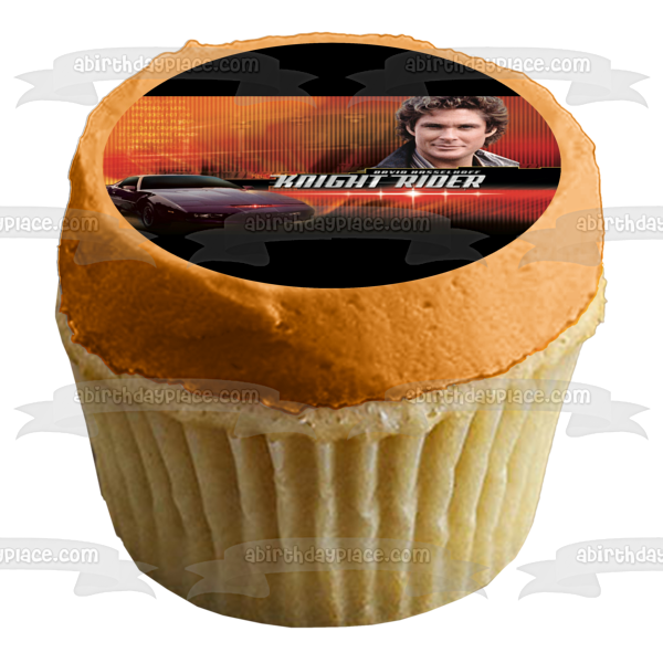 Knight Rider David Hasselhoff Coche con fondo rojo Imagen comestible para decoración de tarta ABPID04964 