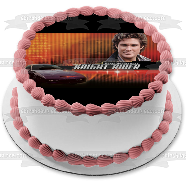 Knight Rider David Hasselhoff Coche con fondo rojo Imagen comestible para decoración de tarta ABPID04964 