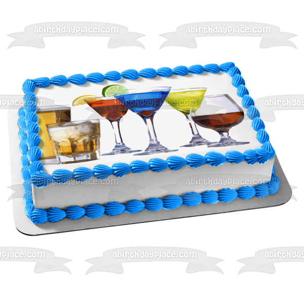 Alcohol Beer Martini and Brandy Alcoholic Drinks Edible Cake Topper Image ABPID04966