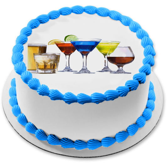 Alcohol Cerveza Martini y Brandy Bebidas Alcohólicas Edible Cake Topper Imagen ABPID04966 