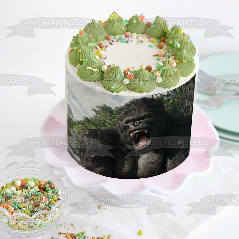 Monstruo gigante de la película King Kong con fondo de jungla Imagen comestible para decoración de tarta ABPID04875 