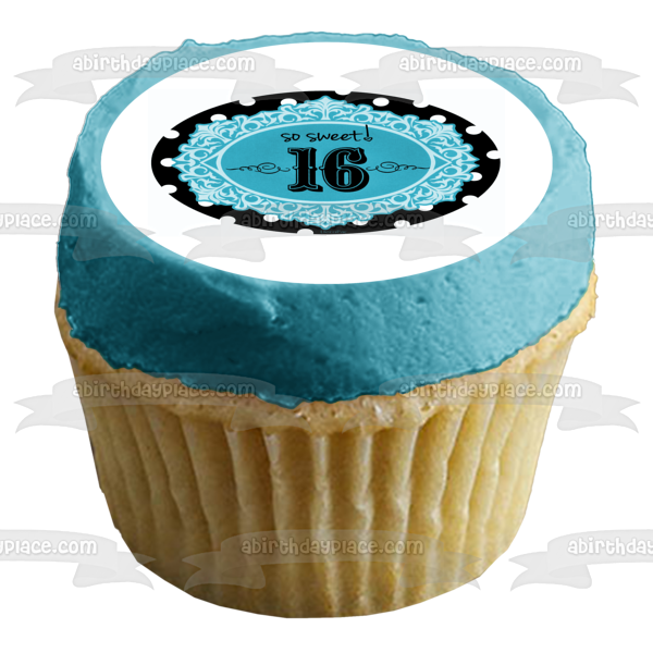 Happy Birthday Sweet 16 Blue Background Edible Cake Topper Image ABPID05001