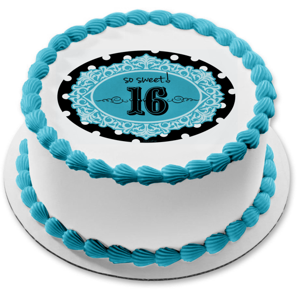 Happy Birthday Sweet 16 Blue Background Edible Cake Topper Image ABPID05001