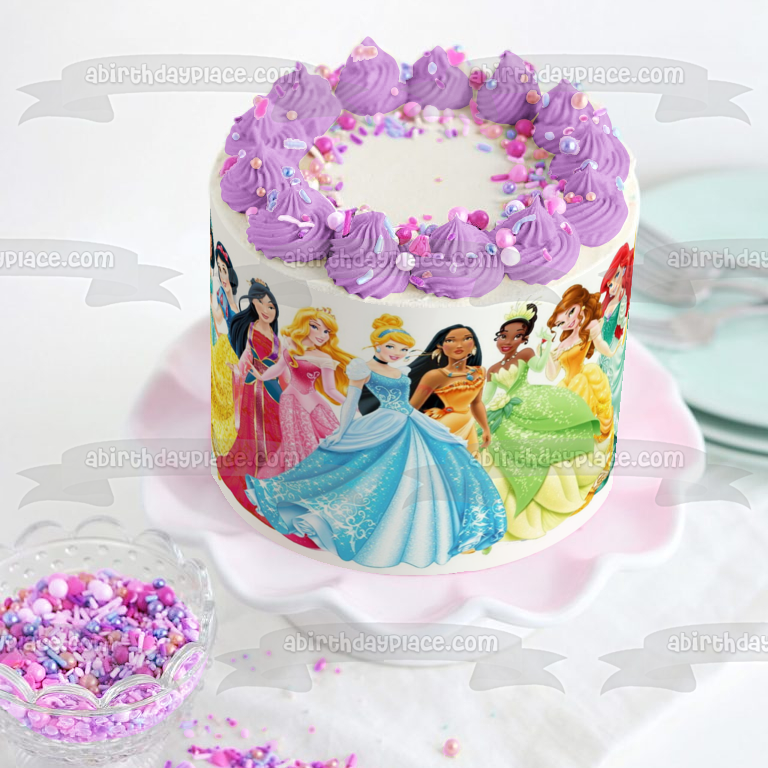 Princesas Ariel Bella Aurora Mulan y Jasmine Decoración comestible para tarta Imagen ABPID04888 