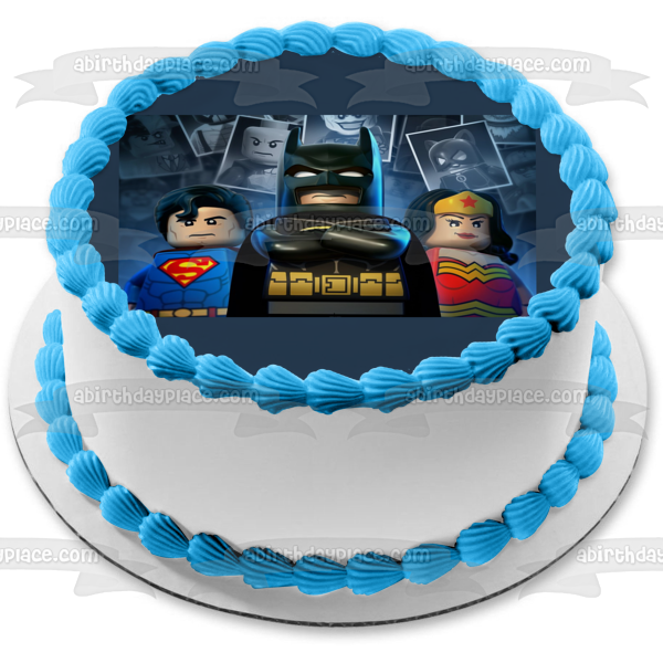 LEGO Batman Superman and Wonder Woman Edible Cake Topper Image ABPID04894