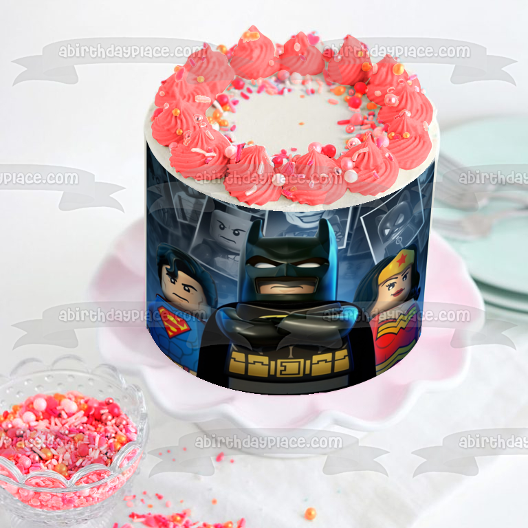 LEGO Batman Superman and Wonder Woman Edible Cake Topper Image ABPID04894