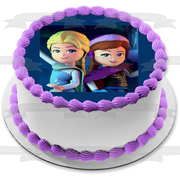 Imagen de decoración comestible para tarta LEGO Anna y Elsa de Frozen ABPID05015 