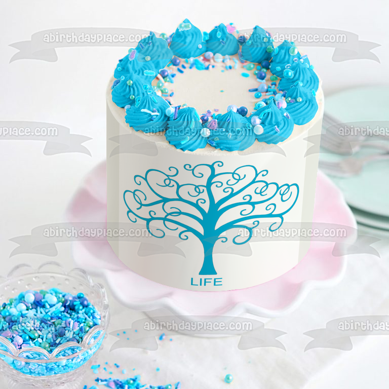 Tree of Life Blue Edible Cake Topper Image ABPID05018