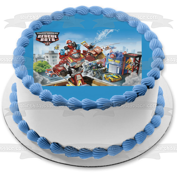 Transformers Rescue Bots Logo Autobots Chase Heatwave Blades Boulder Edible Cake Topper Image ABPID05100