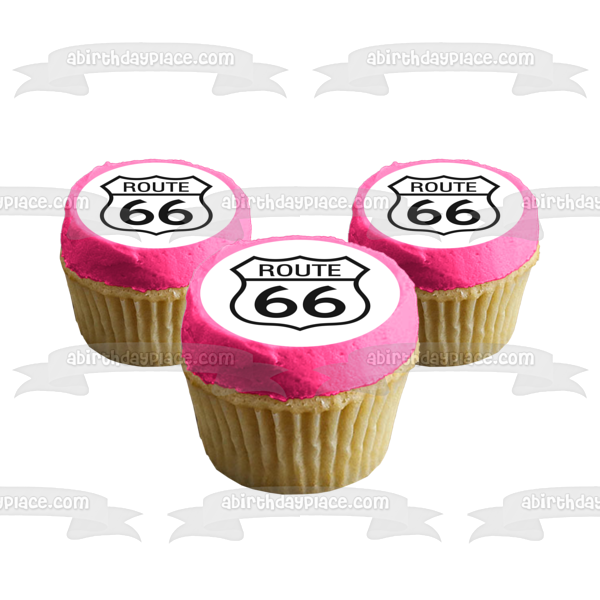 Imagen comestible para decoración de tarta con el logotipo de la Ruta 66 en blanco y negro ABPID05115 