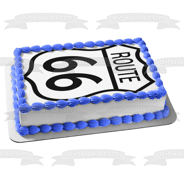 Imagen comestible para decoración de tarta con el logotipo de la Ruta 66 en blanco y negro ABPID05115 