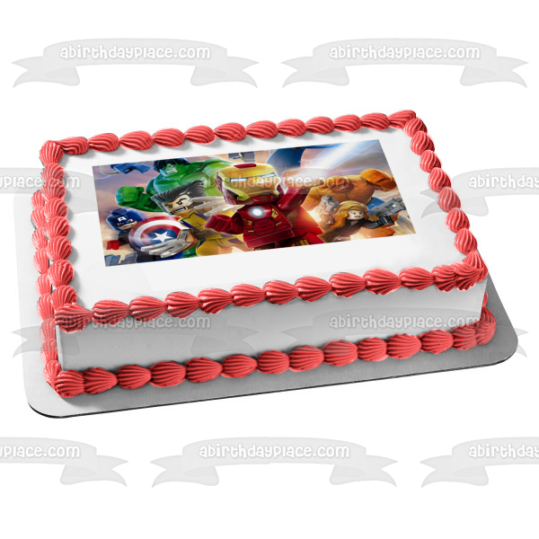 LEGO Avengers The Hulk Iron Man Captain America Thor and Black Widow Edible Cake Topper Image ABPID05042