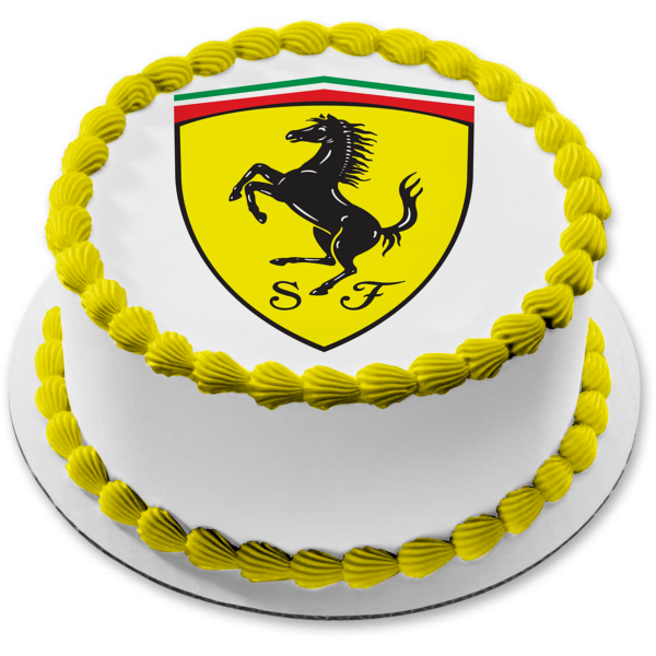 Imagen comestible para tarta con el logotipo del emblema de Ferrari, caballo Yellos, ABPID05046 