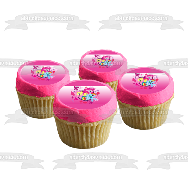 Adorno comestible para tarta My Little Pony Equestria Girls Rainbow Dash Fluttershy Pinkie Pie y mariposas Imagen ABPID05121 