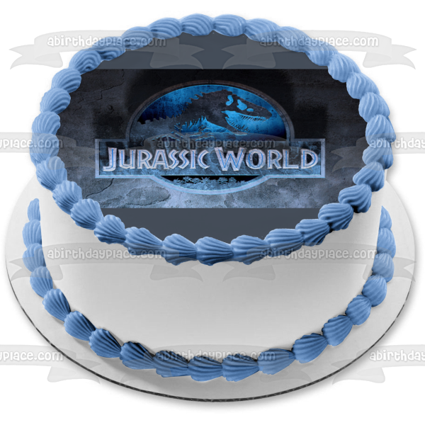 Jurassic World Logo and an  Indominus Rex Edible Cake Topper Image ABPID05054