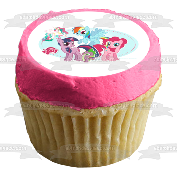 My Little Pony Friendship Is Magic Rainbow Dash Pinkie Pie Twilight Sparkle Spike and Princess Celestia Edible Cake Topper Image ABPID05064