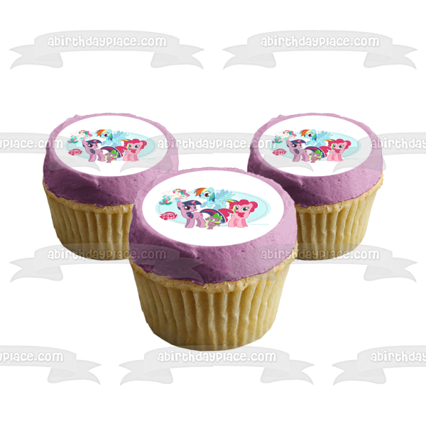 My Little Pony Friendship Is Magic Rainbow Dash Pinkie Pie Twilight Sparkle Spike and Princess Celestia Edible Cake Topper Image ABPID05064