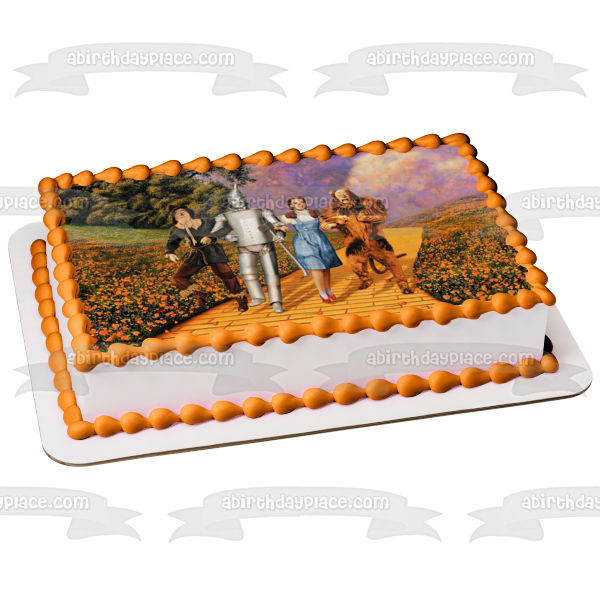 Wizard of Oz Scarecrow Tin Man Dorothy and the Cowardly Lion In Poppy Fields Edible Cake Topper Image ABPID05074