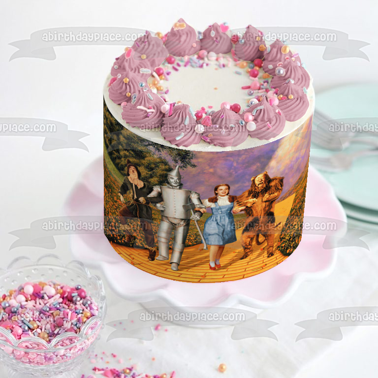 Wizard of Oz Scarecrow Tin Man Dorothy and the Cowardly Lion In Poppy Fields Edible Cake Topper Image ABPID05074