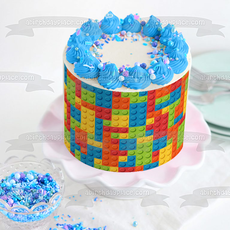 Imagen de decoración comestible para tarta con patrón de bloques de construcción de base LEGO ABPID05082 