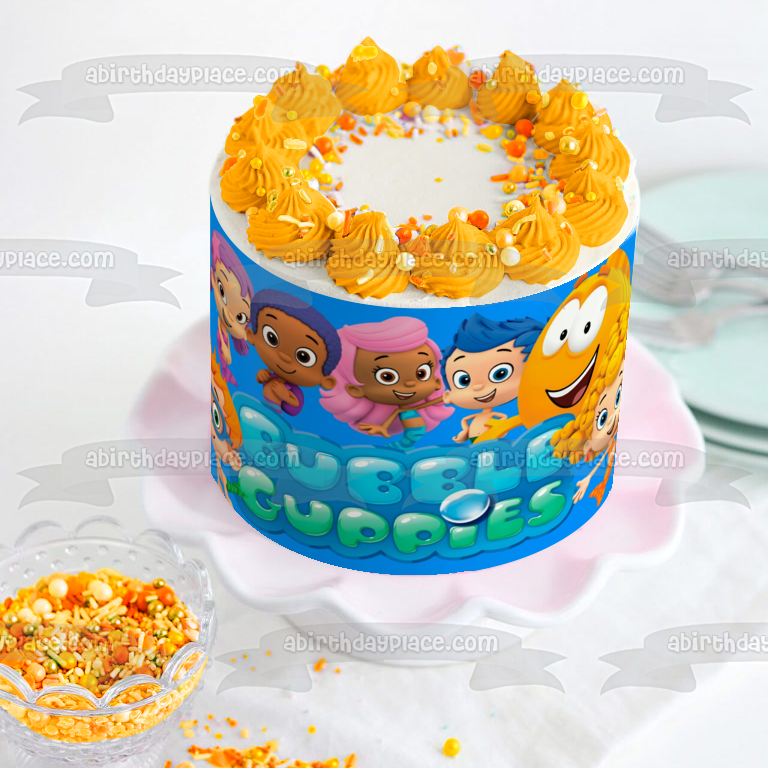 Bubble Guppies Logo Log Gil Molly Deema Goby Oona and Nonny Edible Cake Topper Image ABPID05086