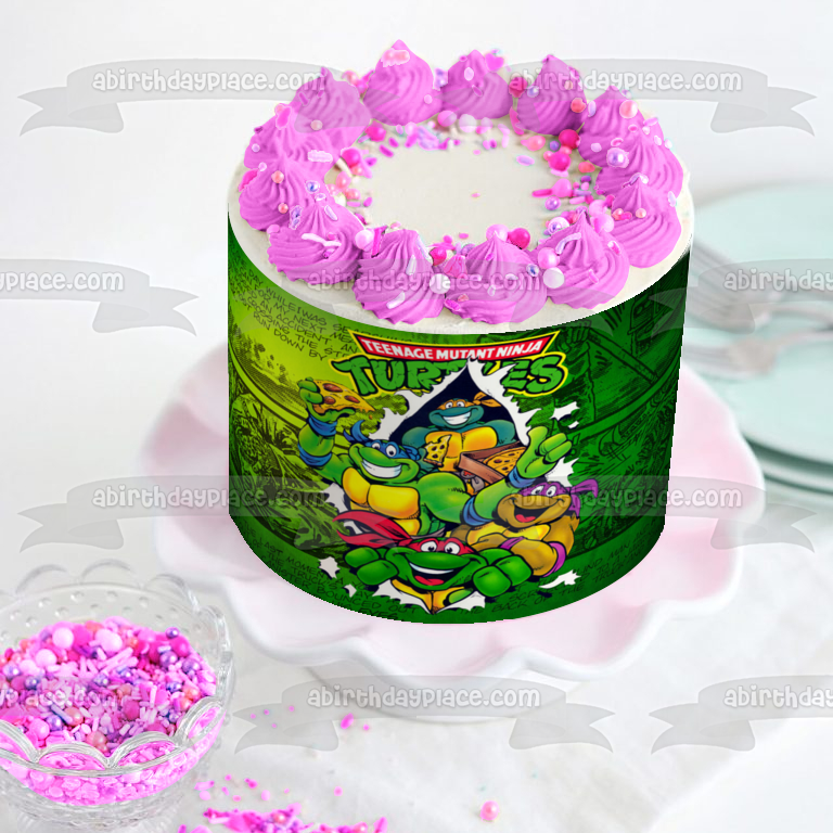 Teenage Mutant Ninja Turtles Donatello Michaelangelo Leonardo Raphael and  Pizza Edible Cake Topper Image ABPID05224