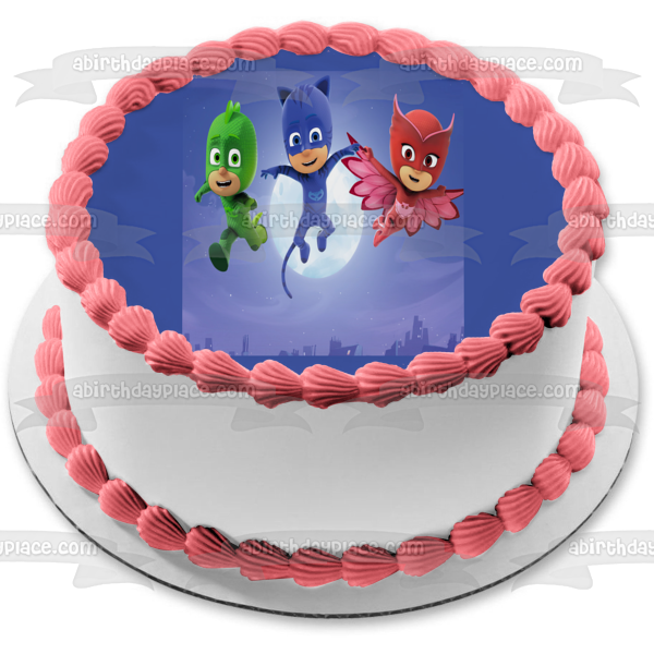 Pj Masks Owlette Catboy and Gekko Flying Edible Cake Topper Image ABPID05309