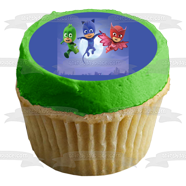 Pj Masks Owlette Catboy and Gekko Flying Edible Cake Topper Image ABPID05309