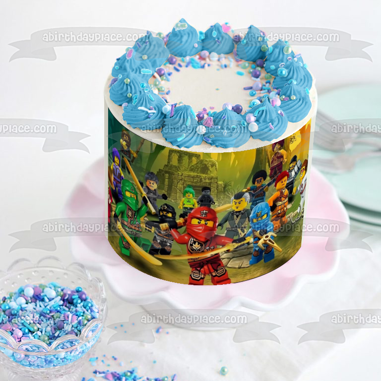 Imagen comestible para decoración de tarta con el logotipo de Ninjago, Kai, Zane, Cole y Jay, ABPID05254 