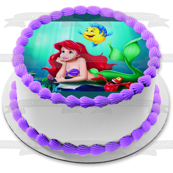 The Little Mermaid Flounder Sebastian and Ariel Underwater Edible Cake Topper Image ABPID05255