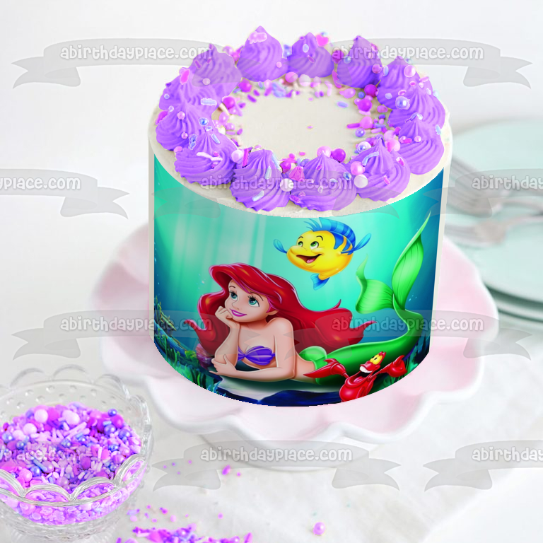 The Little Mermaid Flounder Sebastian and Ariel Underwater Edible Cake Topper Image ABPID05255