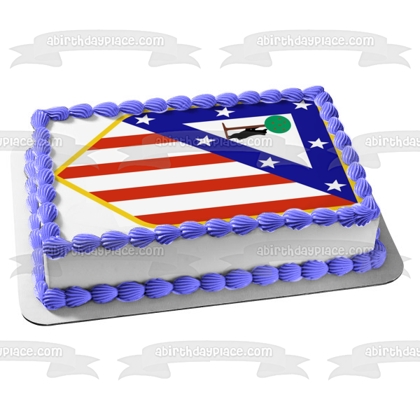 Atletico Madrid Logo Flag Stars Tree and a Dog Edible Cake Topper Image ABPID05262