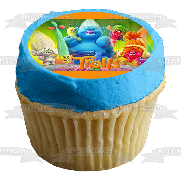 Trolls DJ Suki Smidge Satin Cooper Guy Diamond y Biggie Decoración comestible para tarta Imagen ABPID05277 