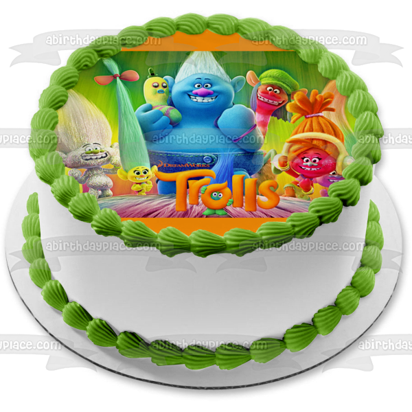 Trolls DJ Suki Smidge Satin Cooper Guy Diamond y Biggie Decoración comestible para tarta Imagen ABPID05277 