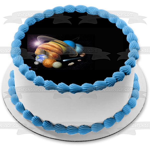 Imagen comestible para tarta con sistema solar, planetas, luna, tierra, Saturno, ABPID05377 