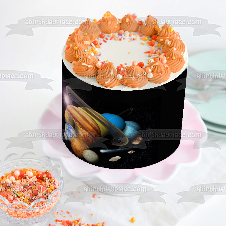 Imagen comestible para tarta con sistema solar, planetas, luna, tierra, Saturno, ABPID05377 