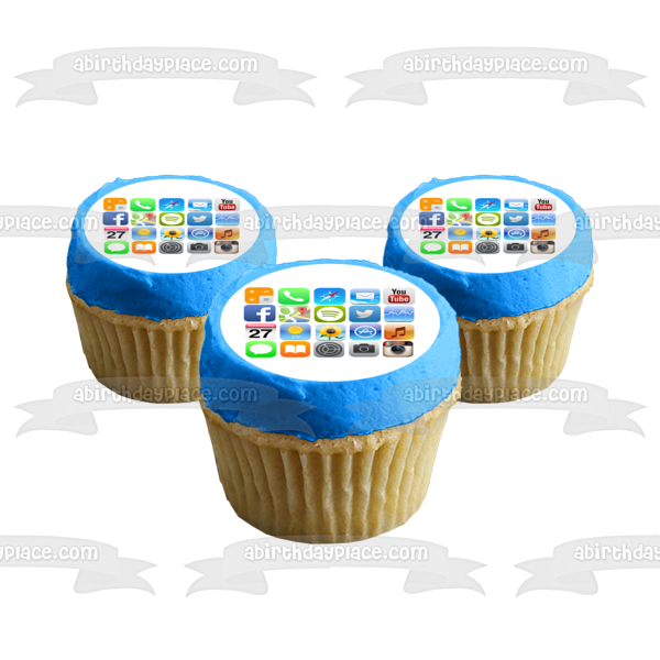 Iphone Screen Apps Youtube Twitter and Calendar Edible Cake Topper Image ABPID05379