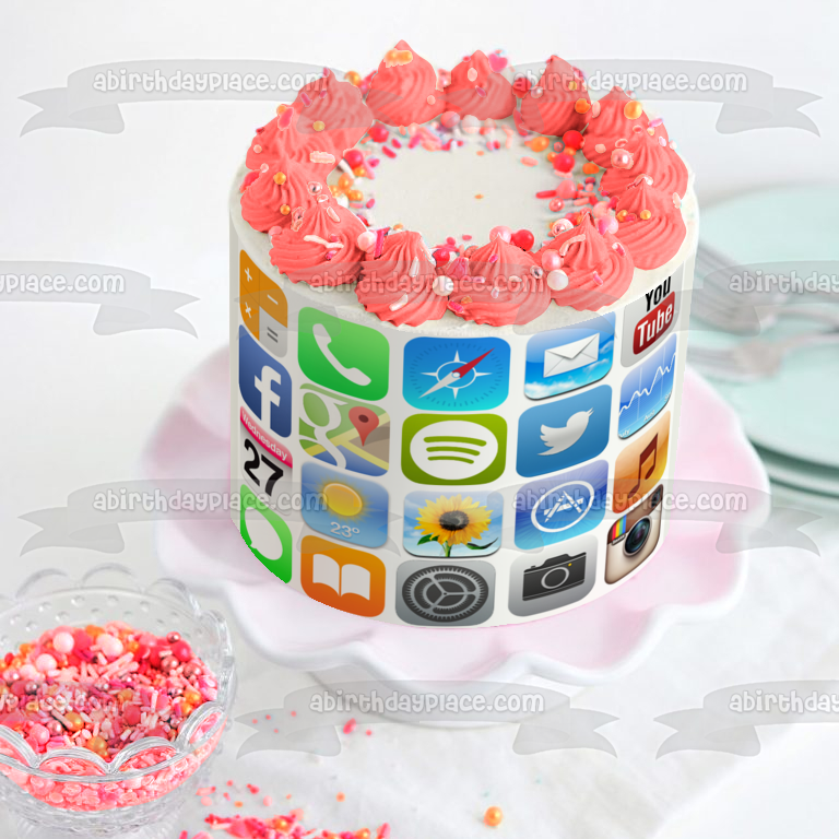 Iphone Screen Apps Youtube Twitter and Calendar Edible Cake Topper Image ABPID05379