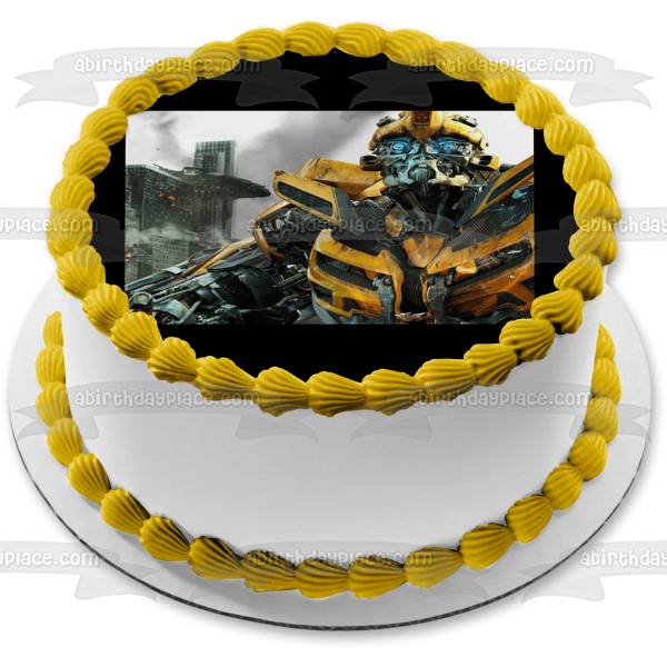 Transformers Bumblebee and a Burning Building Edible Cake Topper Image ABPID05513