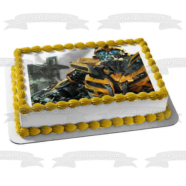 Transformers Bumblebee and a Burning Building Edible Cake Topper Image ABPID05513