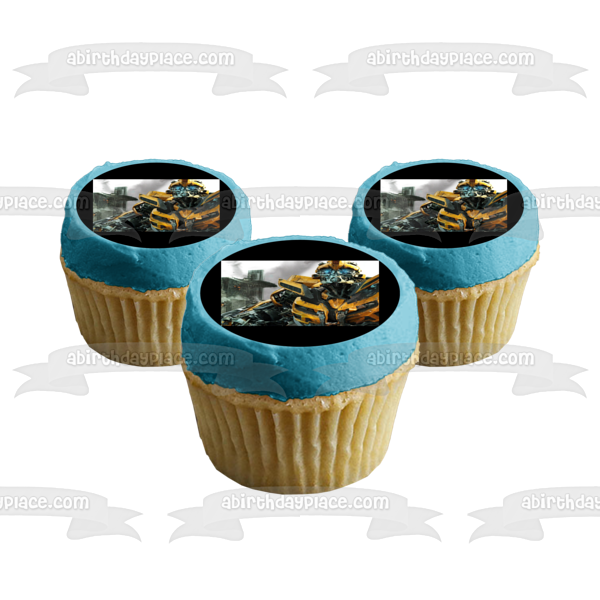 Transformers Bumblebee and a Burning Building Edible Cake Topper Image ABPID05513