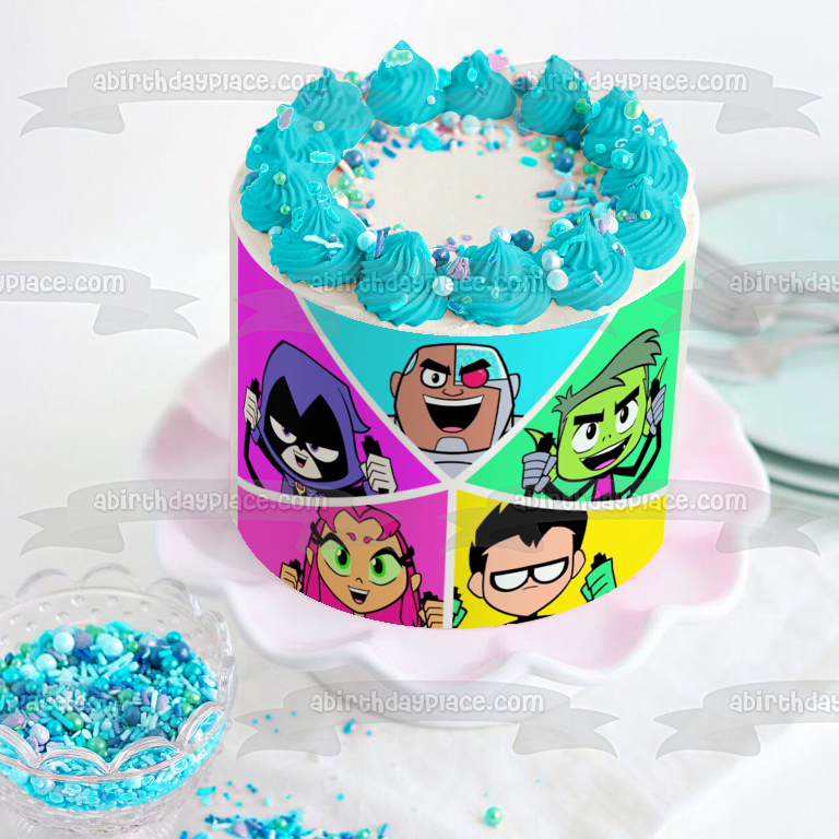 Teen Titans Go Beast Boy Starfire Robin Cyborg Raven 2 Imagen comestible para decoración de tarta ABPID05531 