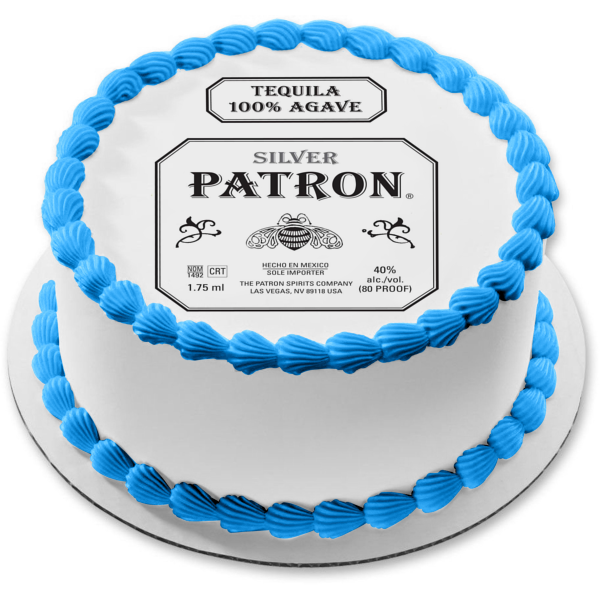 Imagen de decoración comestible para tarta con logotipo de agave de tequila patrón plateado ABPID05537 