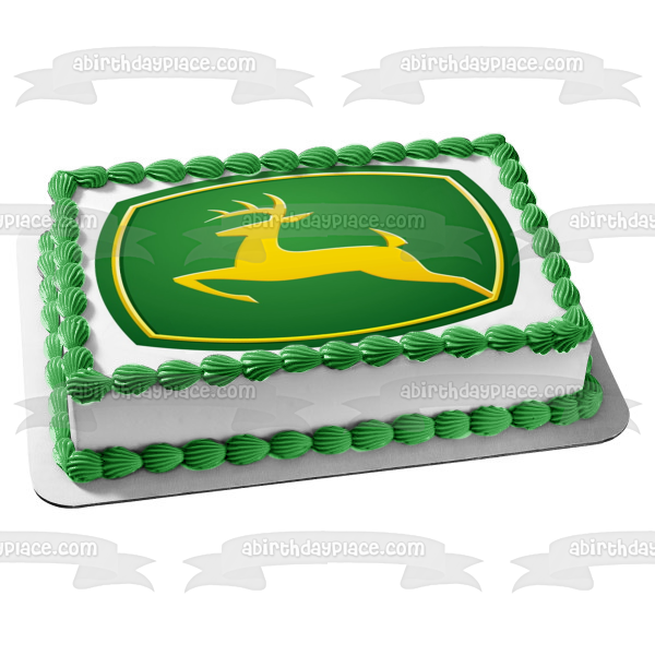 Adorno comestible para tarta con logotipo de John Deere, ciervo amarillo, imagen ABPID05538 