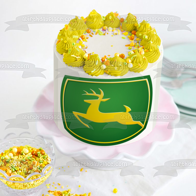 Adorno comestible para tarta con logotipo de John Deere, ciervo amarillo, imagen ABPID05538 