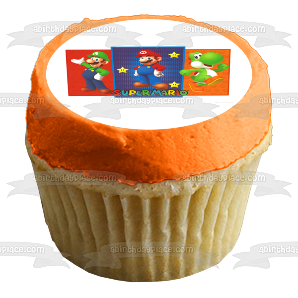 Imagen comestible para tarta de Super Mario Brothers Luigi Yoshi y estrellas ABPID05569 